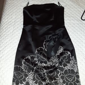 Strapless satin black mini formal dress